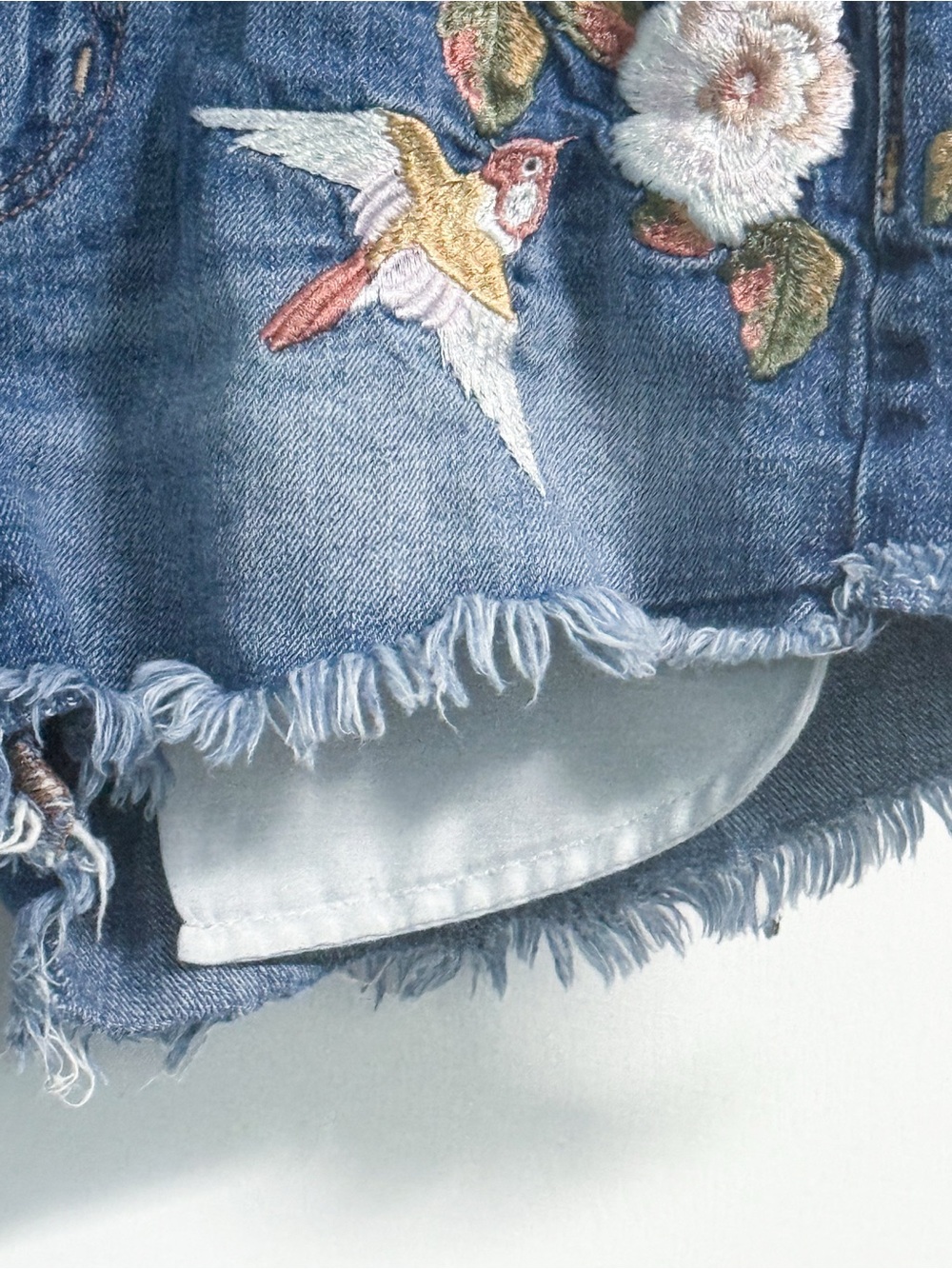 American Eagle Outfitters Embroidered Blue Denim Cutoff Shorts - Picture 6 of 17